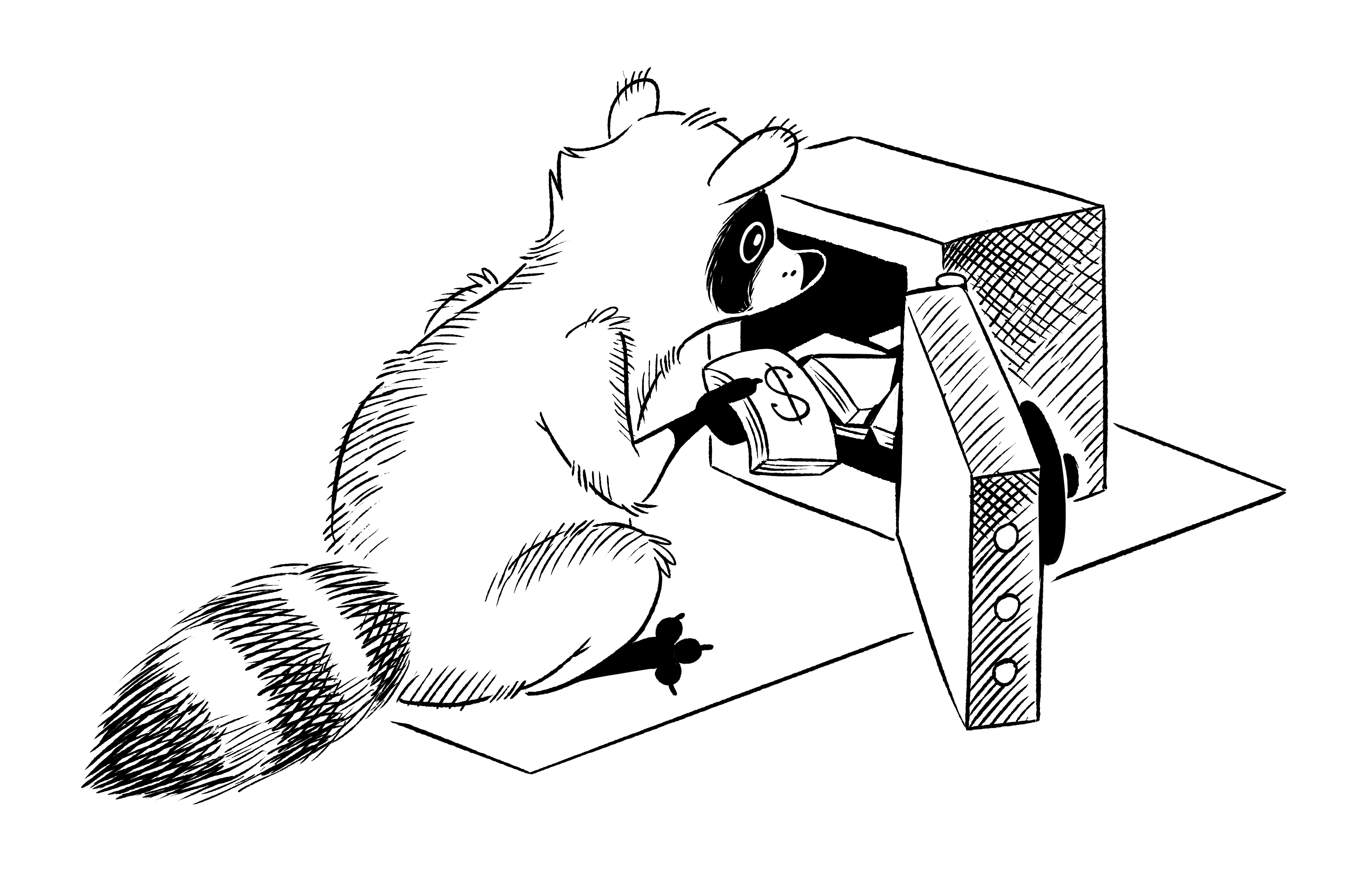 Waschbär der Geld in Tresor räumt